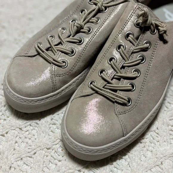 Paul Green $498 Genuine‎ Leather Taupe Shimmer Platform Lace Up Sneakers US 8.5 - Picture 2 of 16